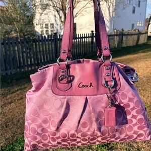 Coach Ashley Satchel Gathered Signature Purple/ Pink